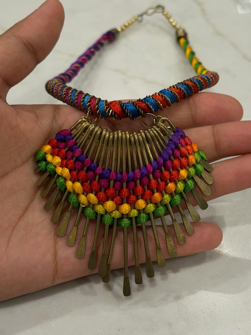Colorful Boho Statement Necklace Multicolor Thread Woven Bib Necklace Festival